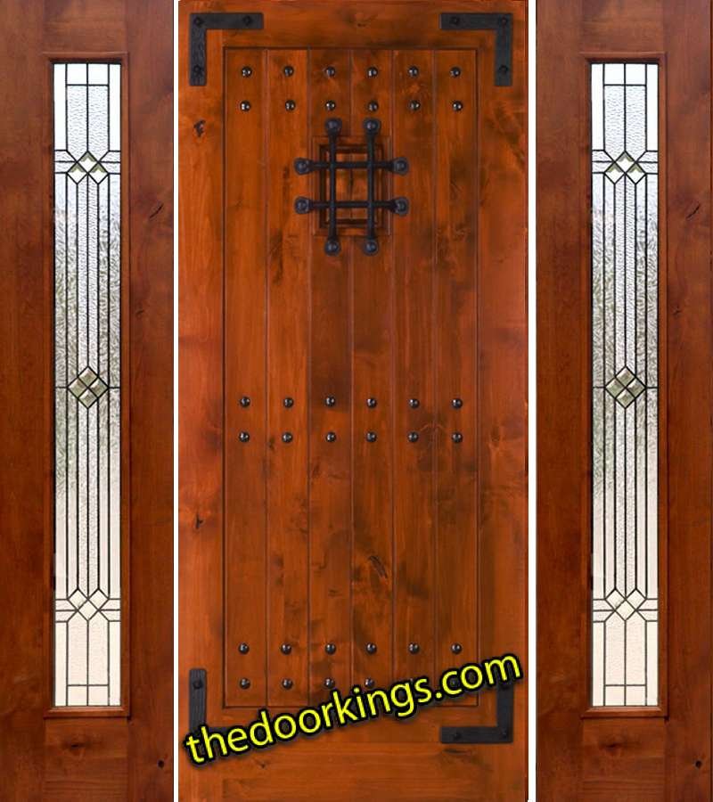 sw70 knotty alder wood door with two builder patina sidelites